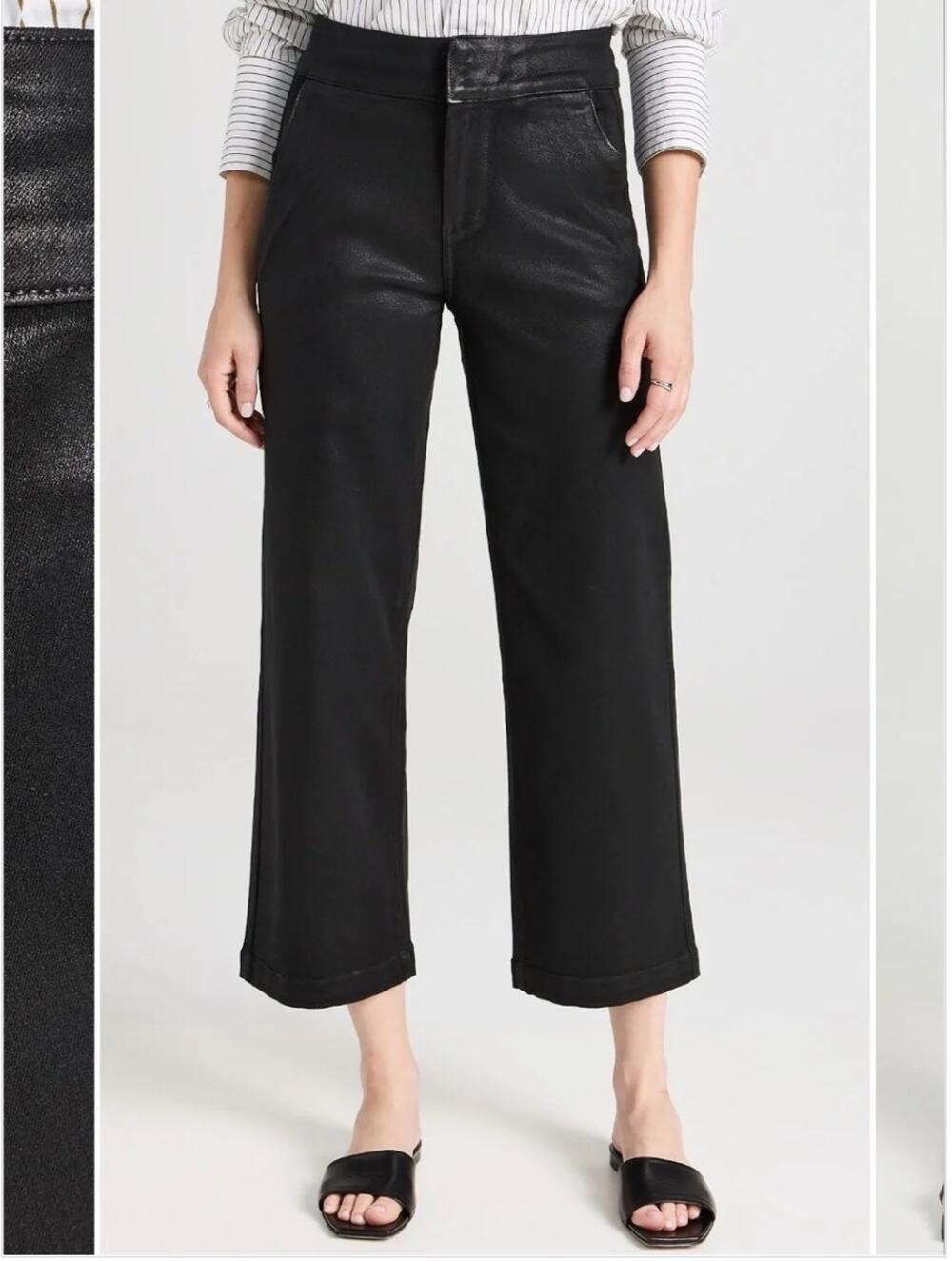 Paige Nellie Black Fog Luxe Coated Cropped Trouser Size 26